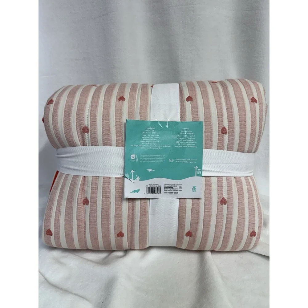 TWIN Heart Striped Kids' Quilt Set AND Heart Cotton Sheet Set NEW!
